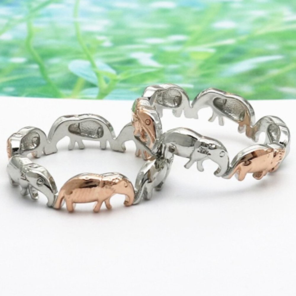 Silver & Gold Elephant Eternity Band Ring
